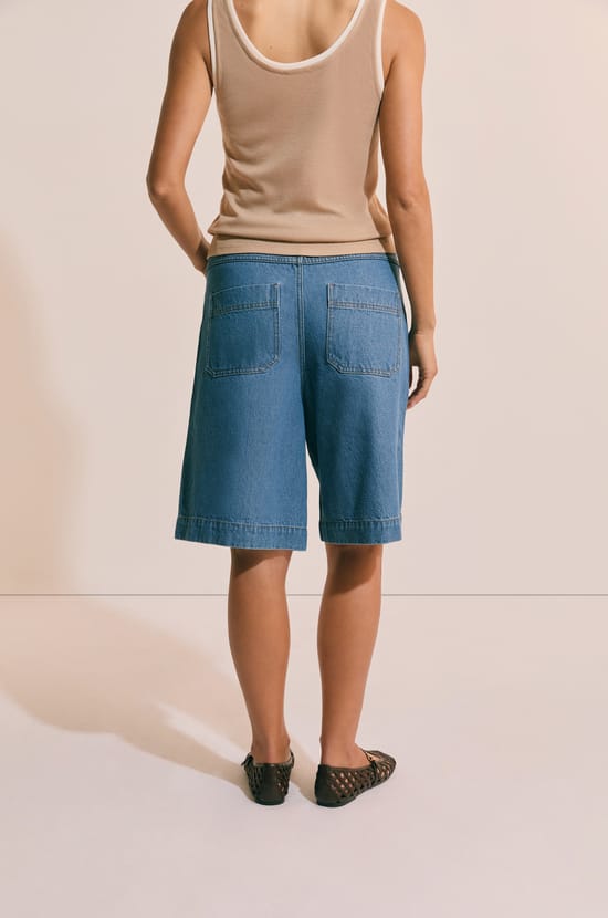 Bermuda effet jean en coton;${refinementColor}