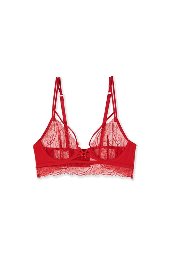 Bustier Bra in Lace with Ties;${refinementColor}
