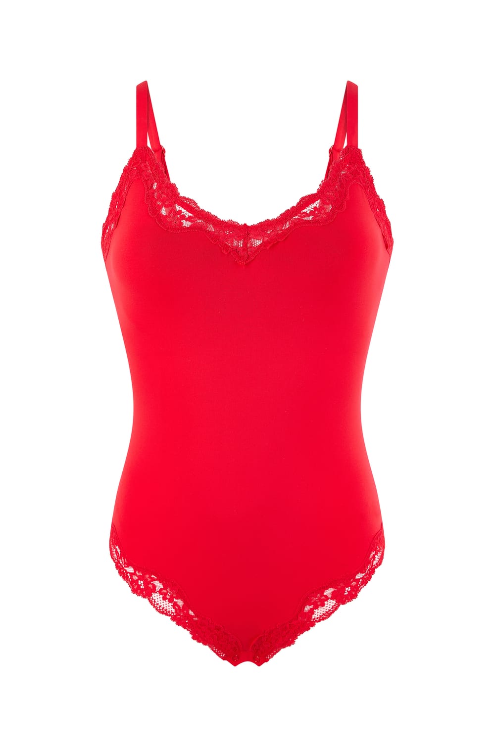 Bodysuit in Microfiber with Lace Details;${refinementColor}