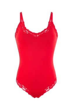Bodysuit in Microfiber with Lace Details;${refinementColor}