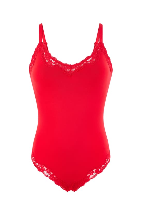 Bodysuit in Microfiber with Lace Details;${refinementColor}