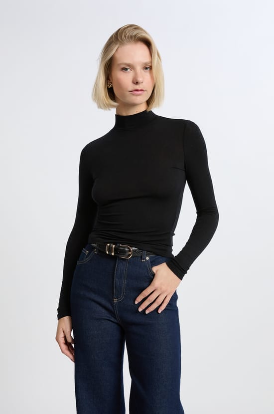 T-shirt manches longues col montant avec laine;${refinementColor}