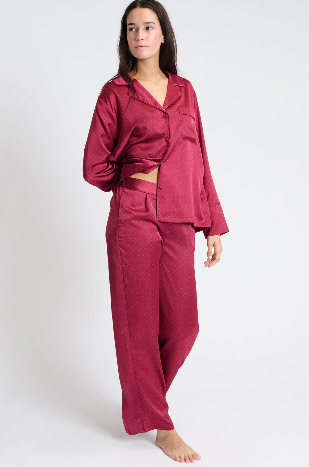 Pantalón de pijama satinado estampado;${refinementColor}