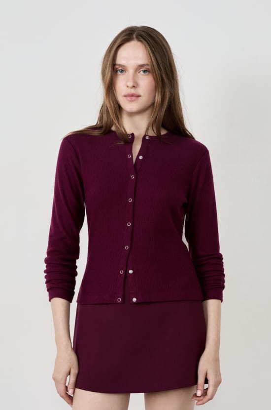 Long-sleeved ribbed cardigan;${refinementColor}