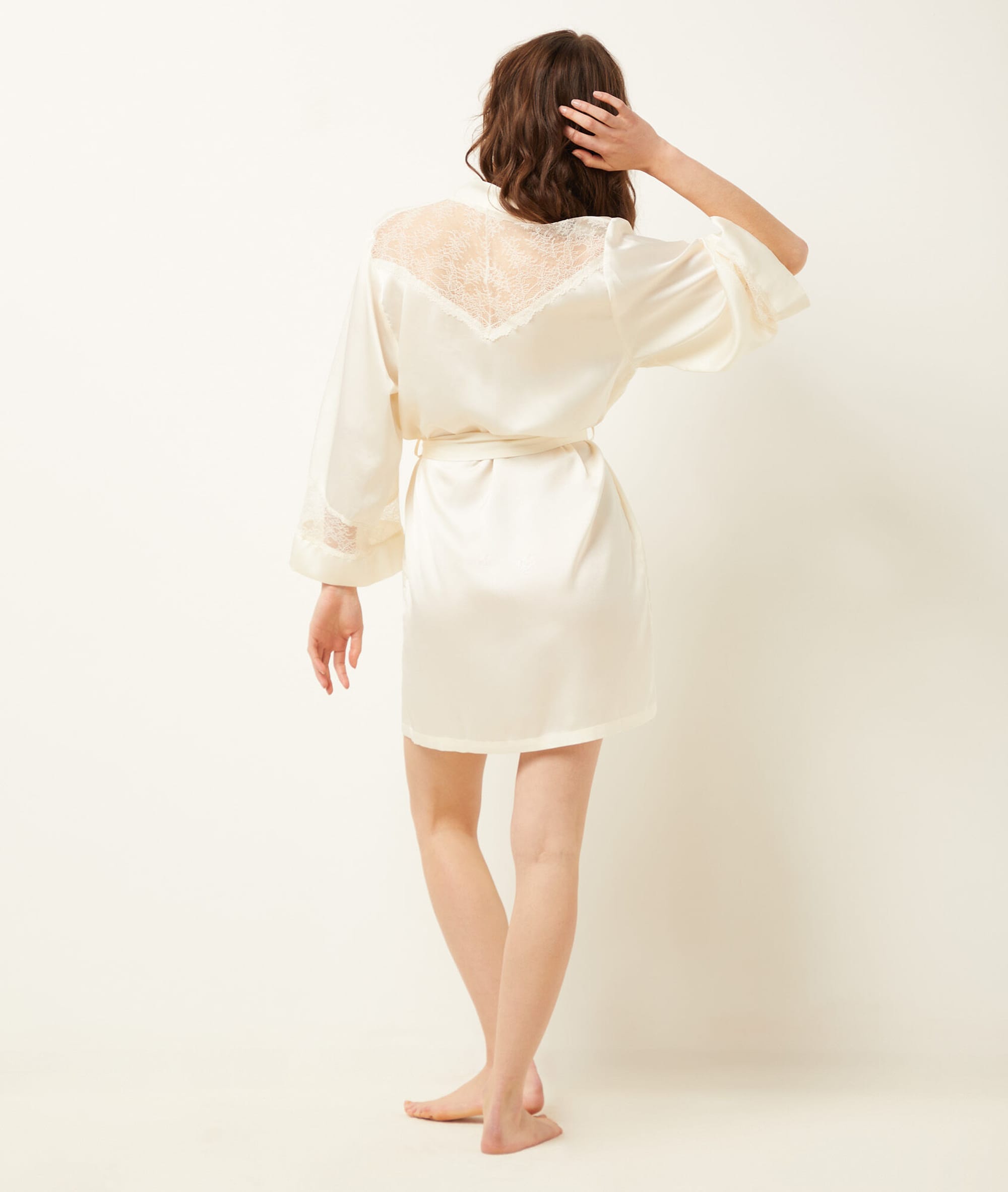 Déshabillé Vintage Dentelle Longue Aux Mollets - Taille 46 (fait 42/44), Blanc
