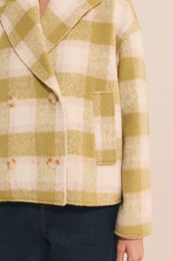 Manteau court &agrave; carreaux;${refinementColor}