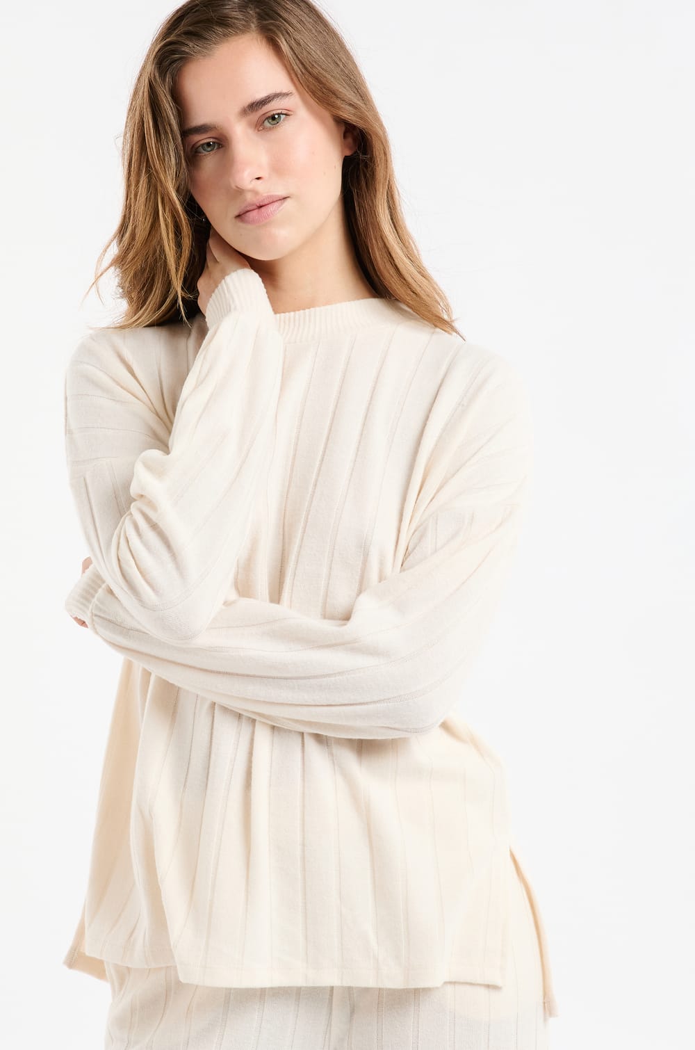 Sudadera de pijama de cuello redondo;${refinementColor}