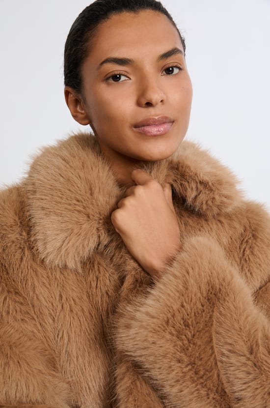 Short Faux Fur Coat;${refinementColor}