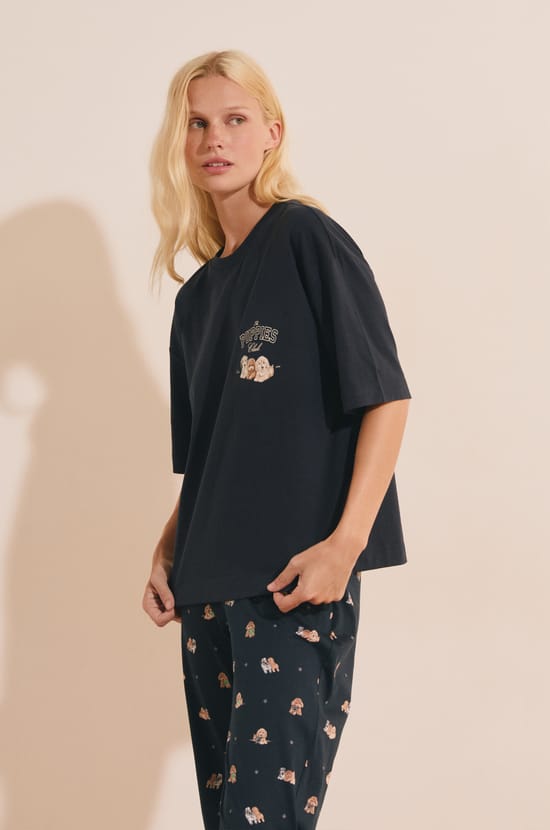 T-shirt &agrave; motif chien en coton;${refinementColor}