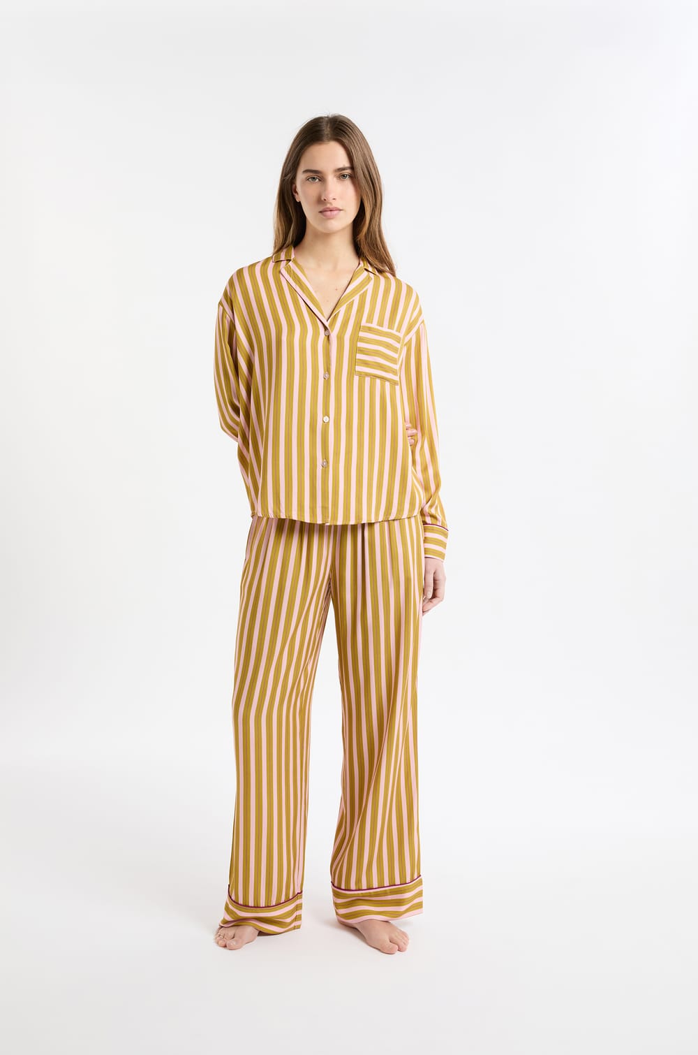 Camisa de pijama bicolor a rayas;${refinementColor}