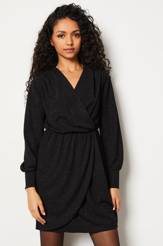 Robe courte col V à paillettes;${refinementColor}