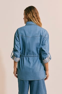 Mid-length denim-effect cotton jacket;${refinementColor}