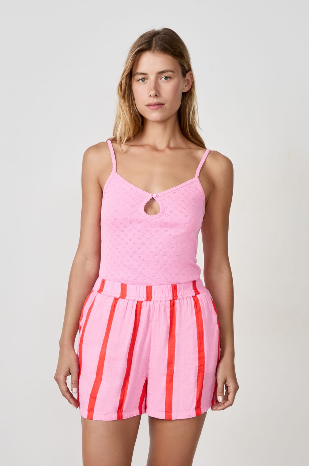 Cotton striped pyjama shorts;${refinementColor}