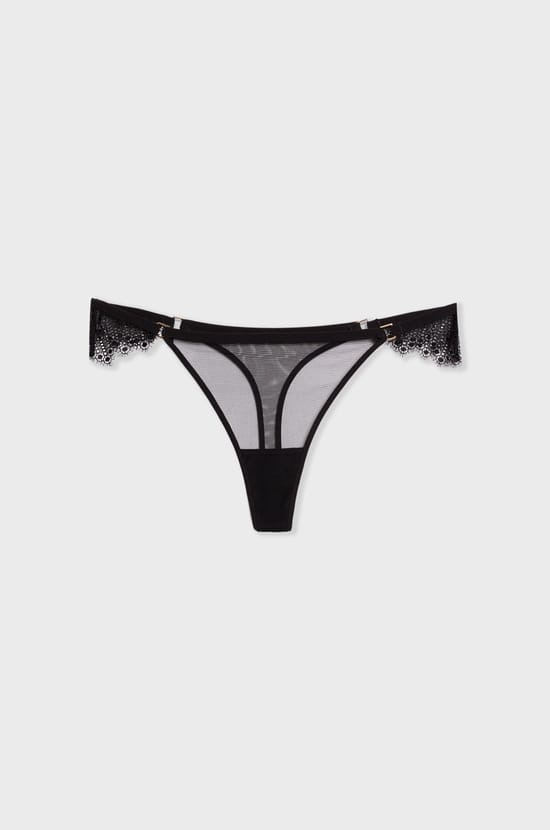 Thong in Tulle with Lace Details;${refinementColor}