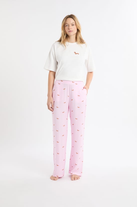 Pantalon de pyjama à rayures à motifs teckels;${refinementColor}