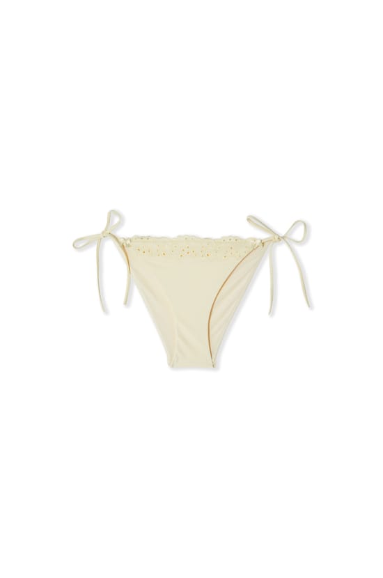 Embroidered Tie Bikini Bottom;${refinementColor}