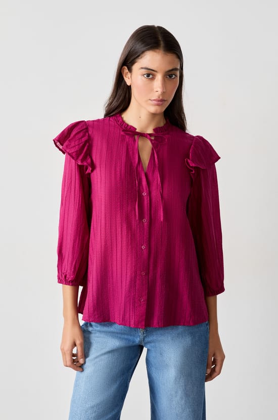Long-sleeved shirt with ruffles;${refinementColor}