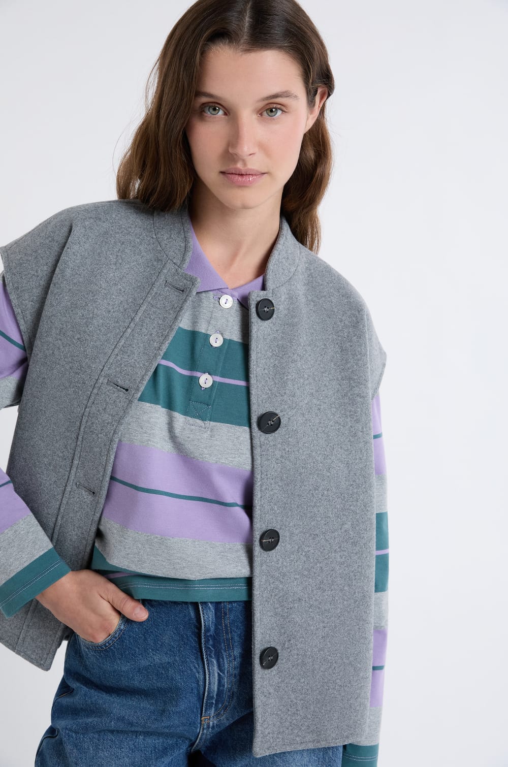 Sleeveless Jacket with Wool;${refinementColor}