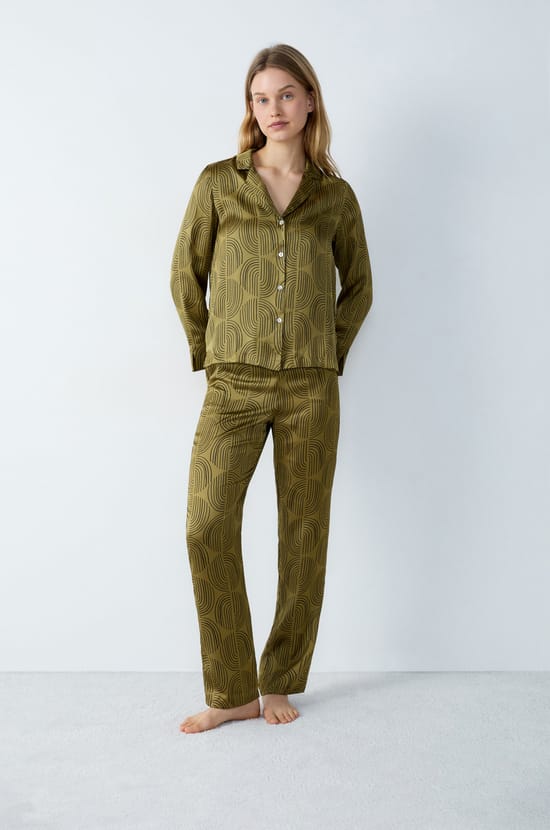 Smooth Pyjama Trousers with Patterns;${refinementColor}