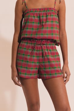 Short de pyjama &agrave; carreaux en coton;${refinementColor}