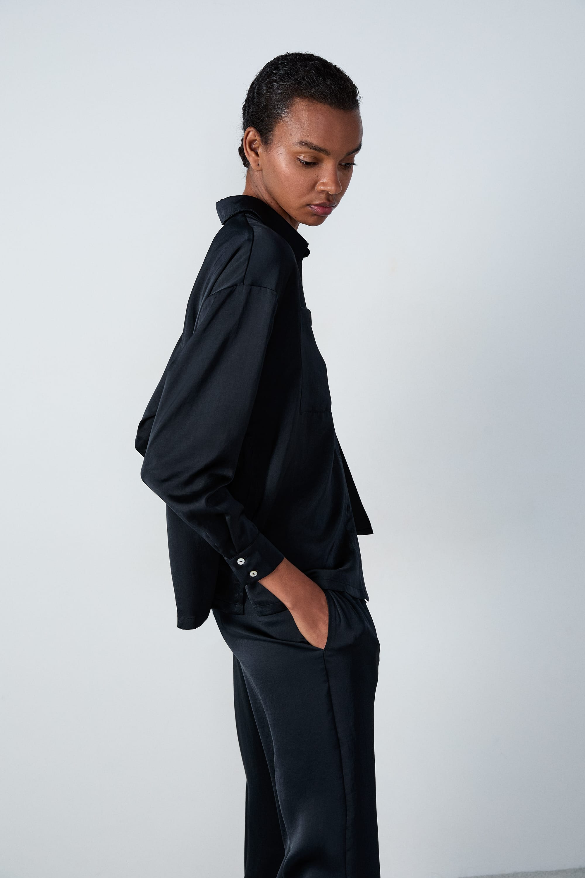 Chemise de pyjama manches longues satinée