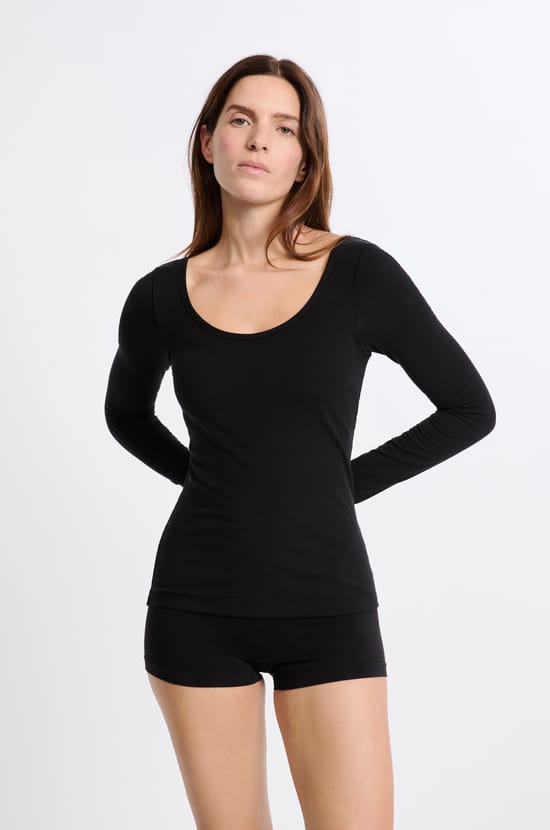 T-Shirt mit langen &Auml;rmeln und Ballerina-Ausschnitt mit integriertem BH;${refinementColor}