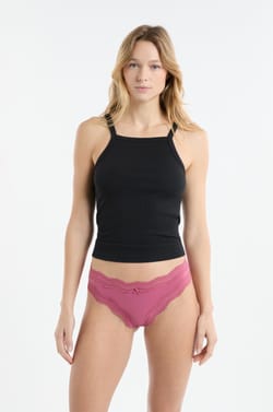 Lace-Trimmed Microfiber Tanga;${refinementColor}