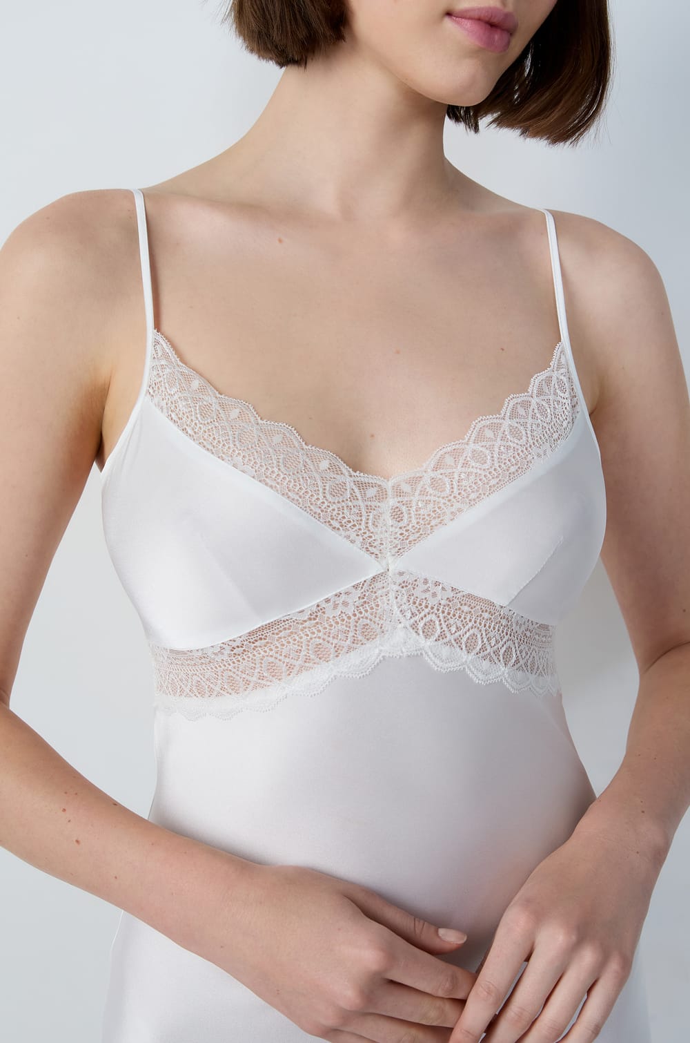 Satin Nightdress With Lace Details;${refinementColor}