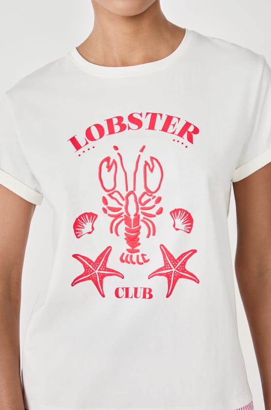 T-shirt de pyjama manches courtes en coton imprimé homard;${refinementColor}
