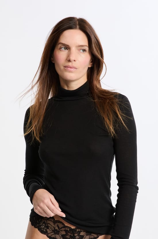 T-shirt thermique col roulé avec laine;${refinementColor}