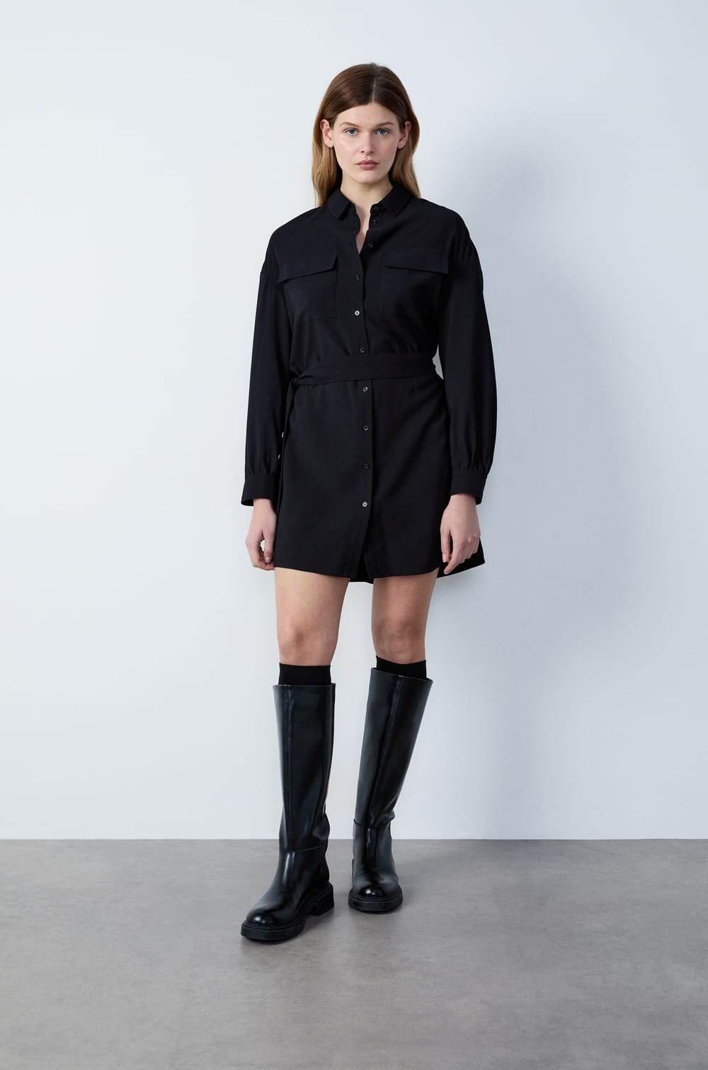 Belted Shirt Dress;${refinementColor}