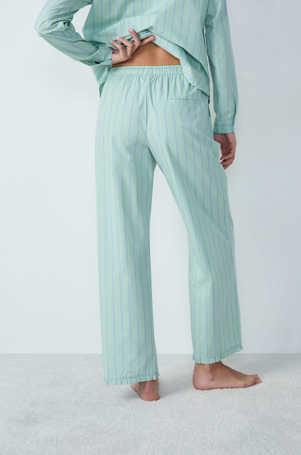 Cotton Pyjama Trousers Straight Cut with Stripes;${refinementColor}