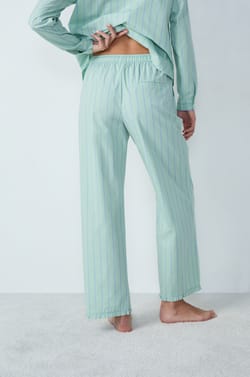 Cotton Pyjama Trousers Straight Cut with Stripes;${refinementColor}