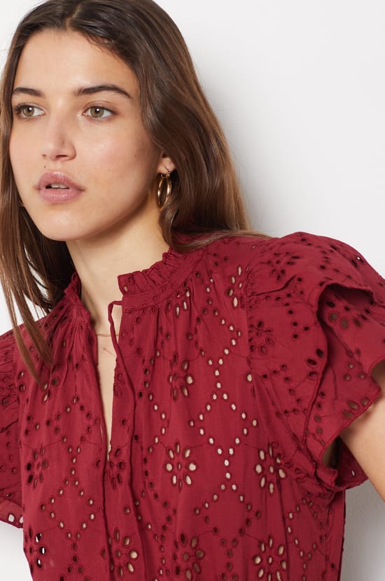 Broderie Anglaise Cotton Short-sleeved Top;${refinementColor}