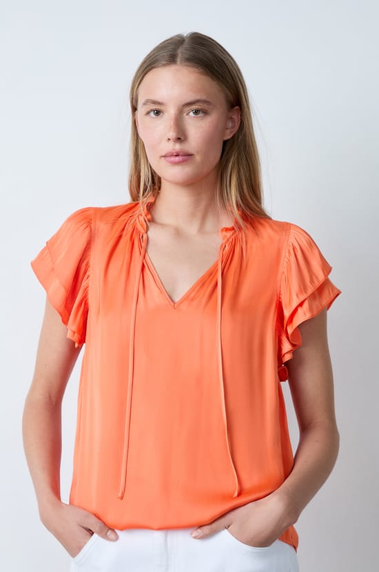Short-sleeved satin blouse;${refinementColor}