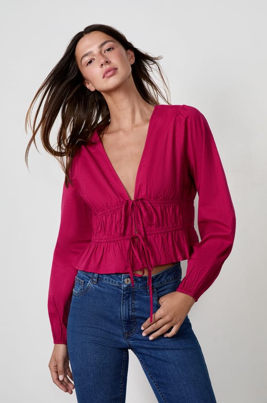 Long-Sleeved Blouse with Ties;${refinementColor}