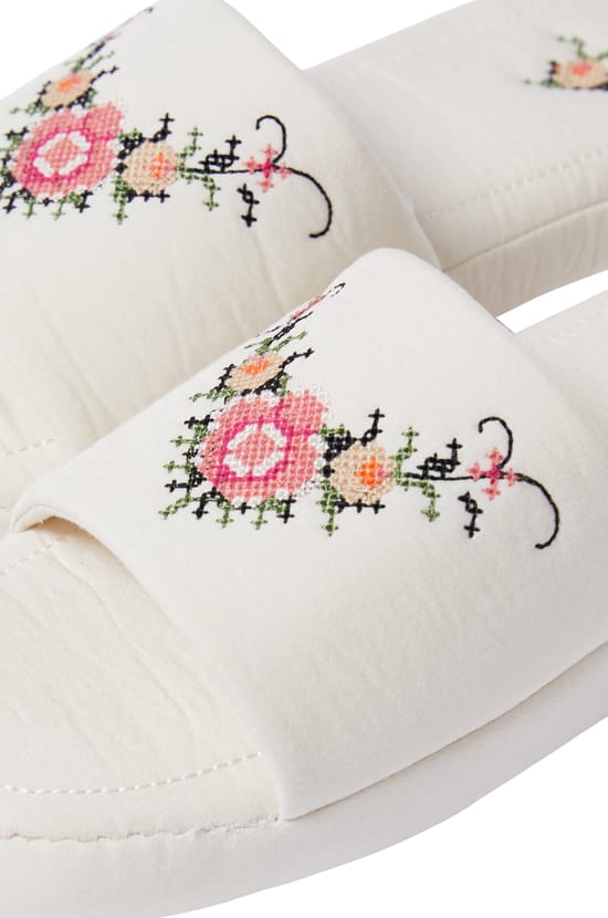 Chaussons tongs en coton &agrave; motif floral;${refinementColor}