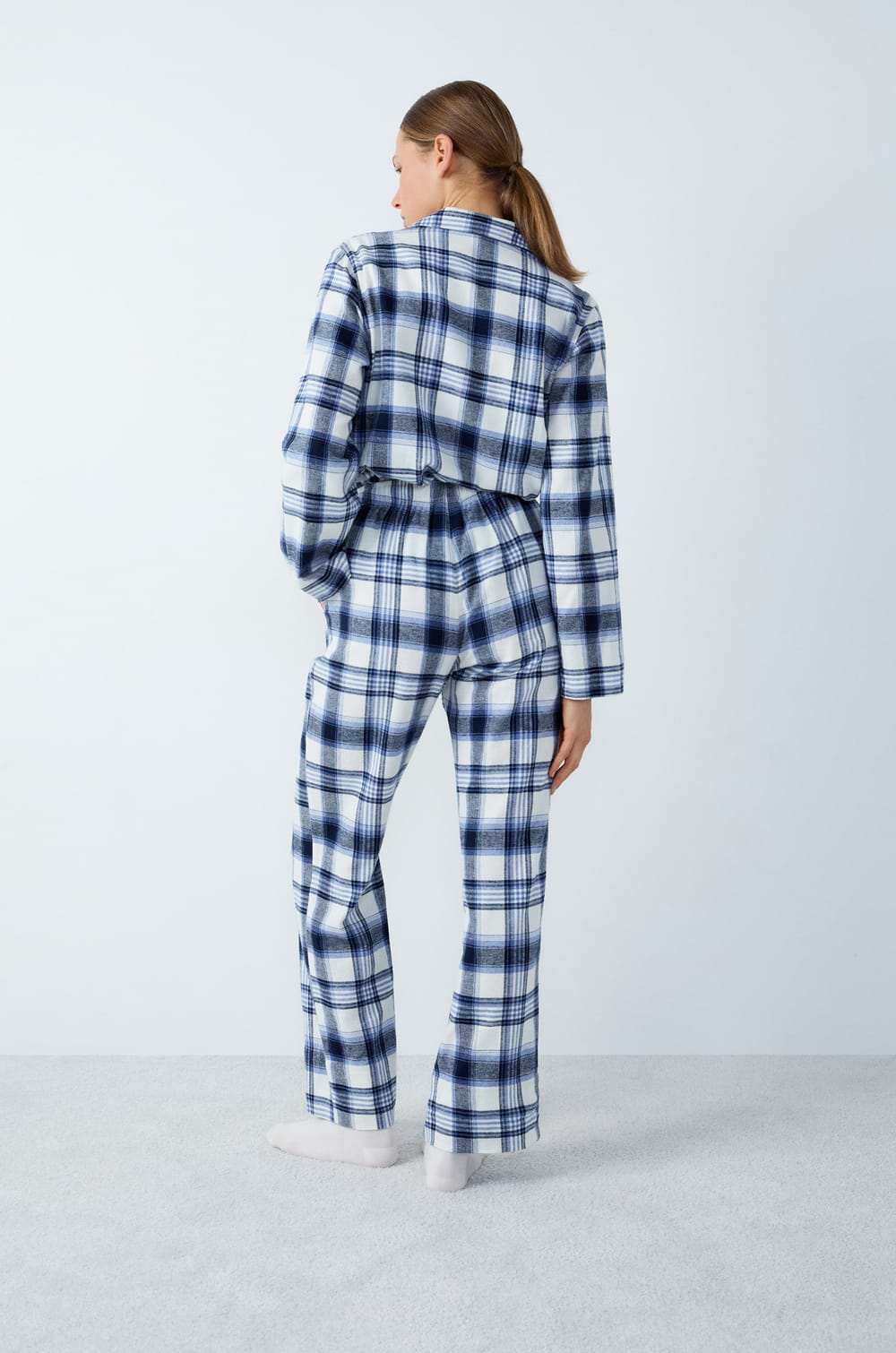 Checkered Cotton Pajama Bottoms;${refinementColor}