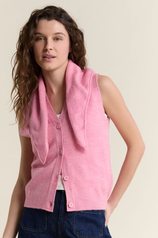 Gilet sans manches en tricot avec foulard;${refinementColor}