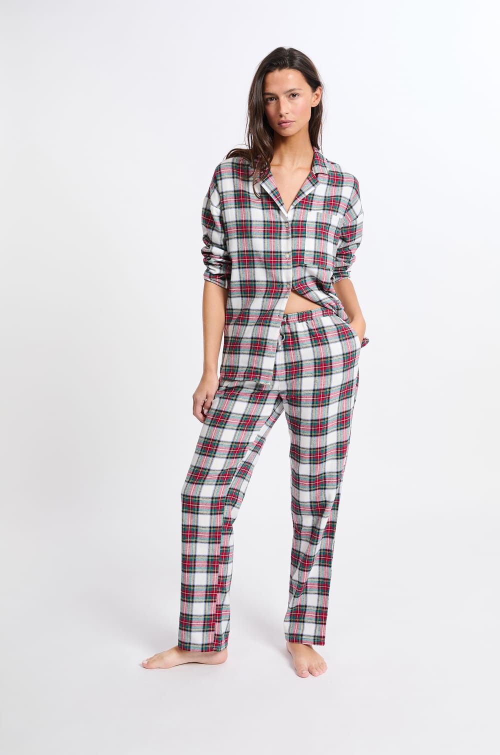 2-Piece Checkered Cotton Pajama Set;${refinementColor}