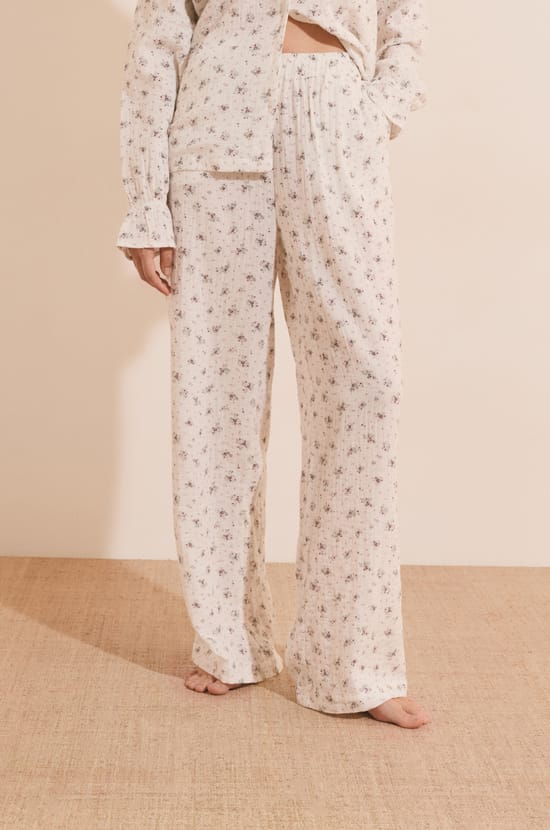 Pantalon de pyjama &agrave; motifs en coton;${refinementColor}
