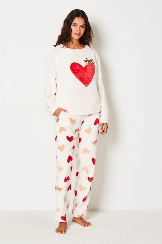 Pantalon de pyjama polaire à cœurs;${refinementColor}