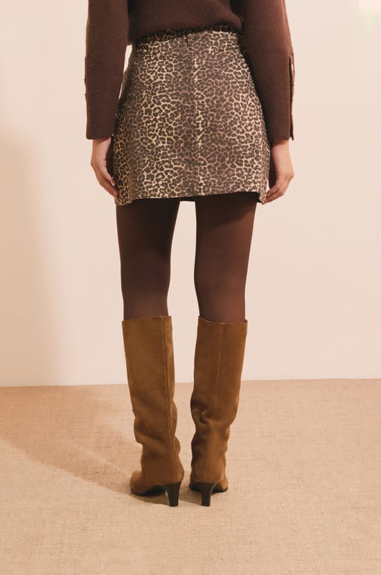 Jupe courte l&eacute;opard en coton;${refinementColor}