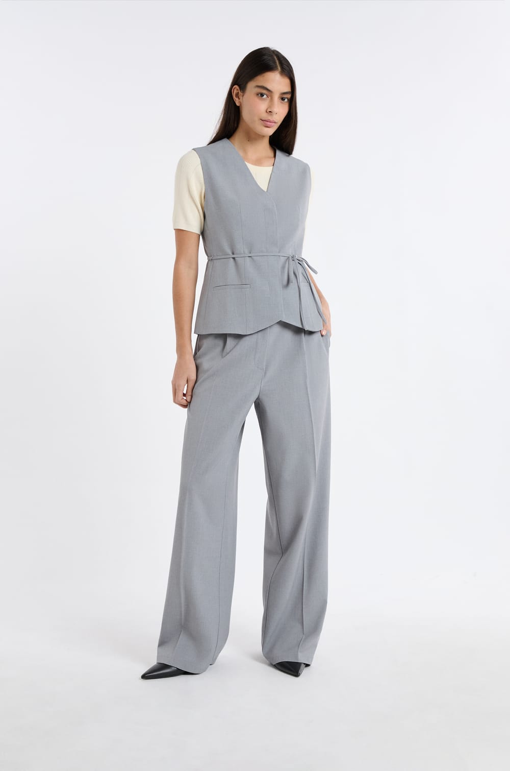 Sleeveless Cardigan with Tie;${refinementColor}