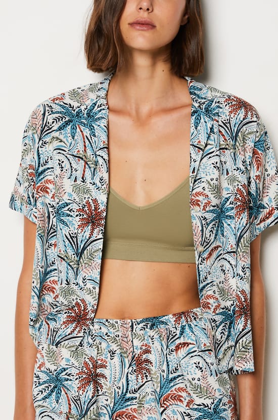 Short-sleeved pyjama shirt with palm print;${refinementColor}