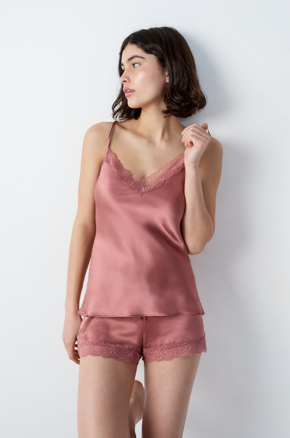 Silk Camisole with Lace Details;${refinementColor}