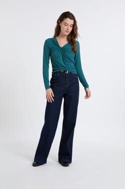 Tee-shirt effet drap&eacute; c&ocirc;tel&eacute;;${refinementColor}