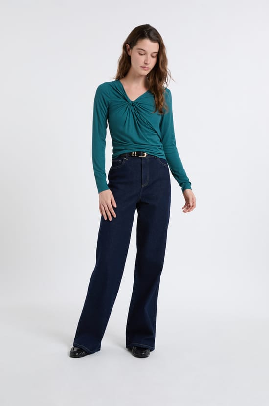 Tee-shirt effet drap&eacute; c&ocirc;tel&eacute;;${refinementColor}