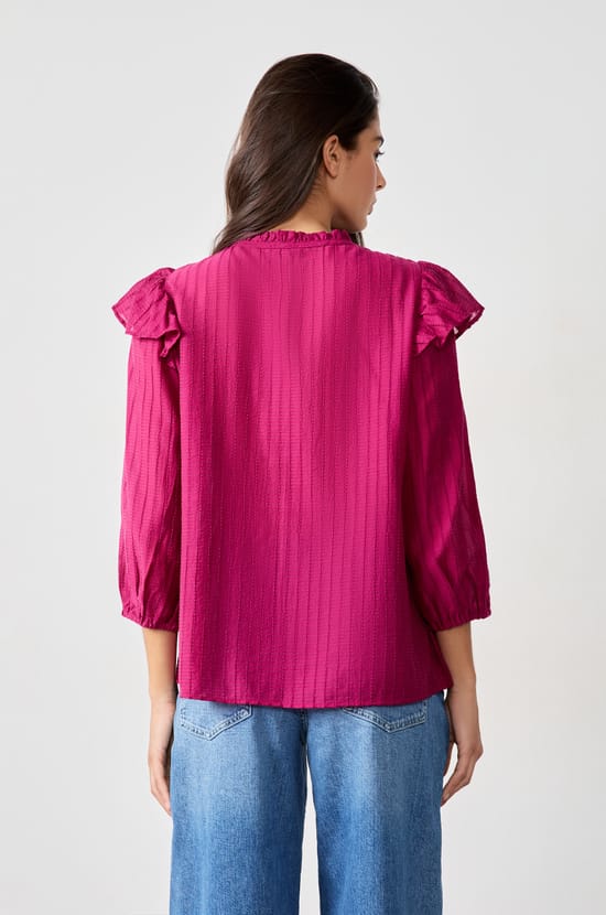 Long-sleeved shirt with ruffles;${refinementColor}