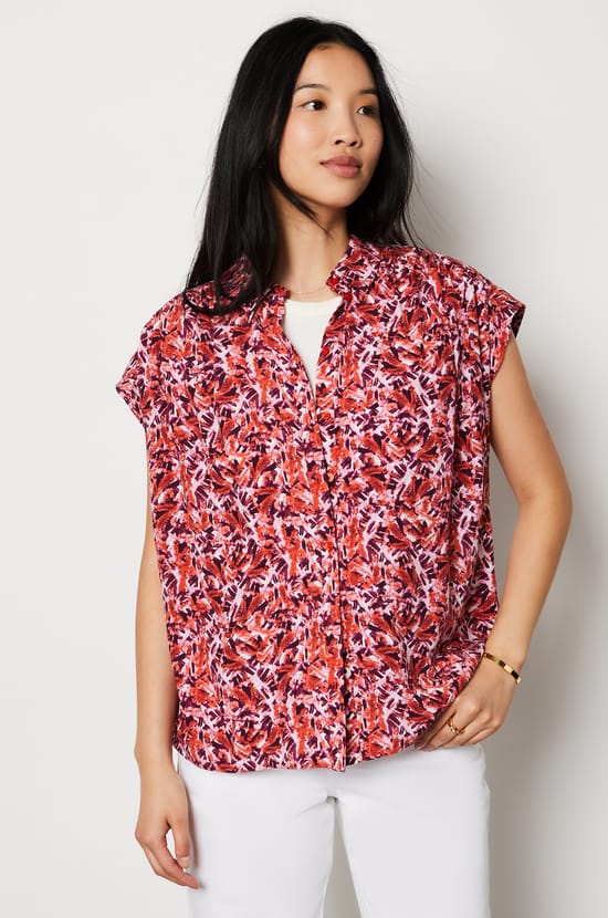 Sleeveless Shirt with Pattern;${refinementColor}